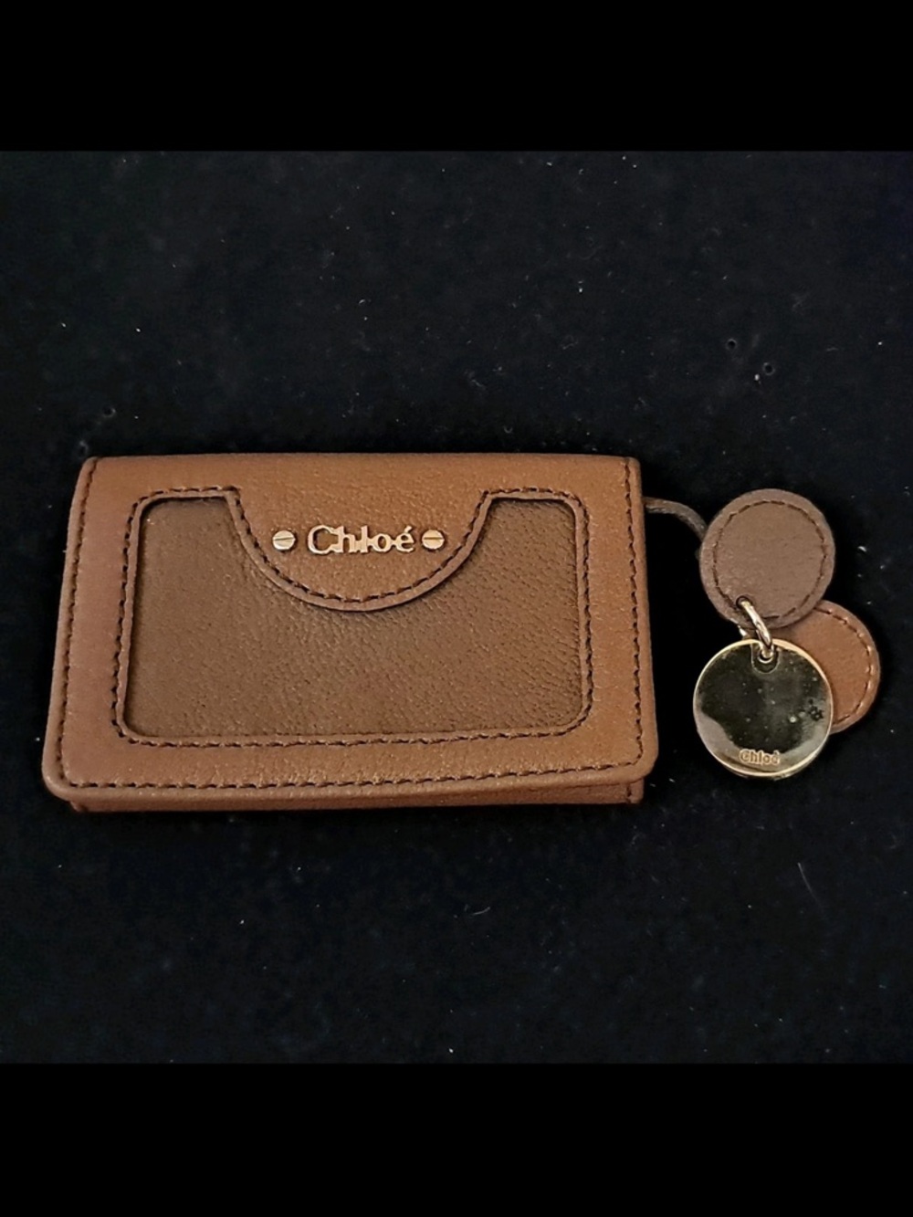 Chloé Brown Leather 6 Key & Card Holder with Gold Tone Charm